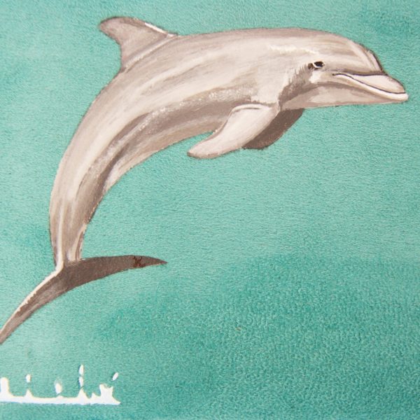 Pochette peint main suédine turquoise Anton le dauphin kitsch lorraine 3