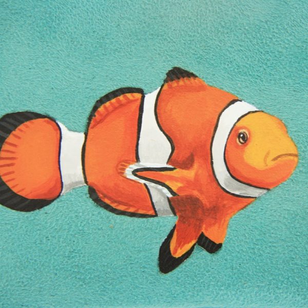 Porte monnaie peint main suédine turquoise Nemo le poisson clown kitsch lorraine 2