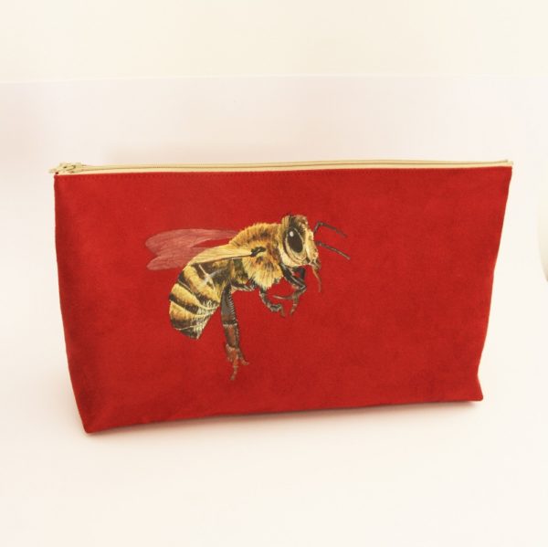 Trousse de toilette peint main suédine bordeaux abeille kitsch lorraine