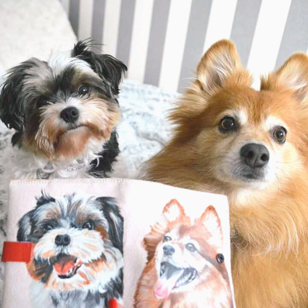 portefeuille personnalisé chien peint main suédine rose kitsch lorraine