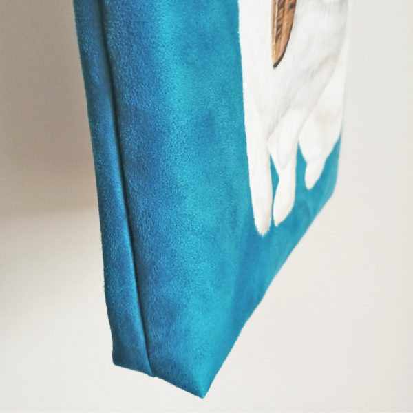 Tote bag personnalisé peint main suédine bleu lapin kitsch lorraine 3 (2)
