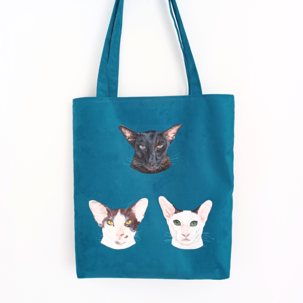 tote bag personnalisé peint main suédine kitsch lorraine chat orientaux 2