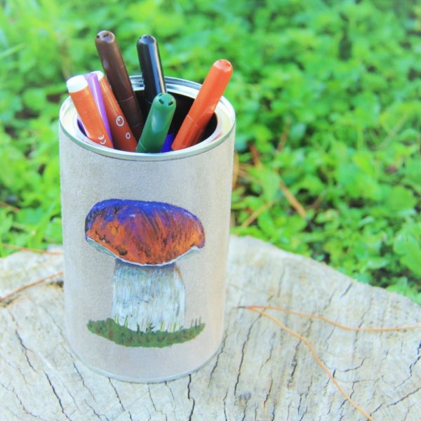 Pot Crayons-Peint main-suedine taupe-Mmonsieur Cèpe-La kitsch lorraine (5)