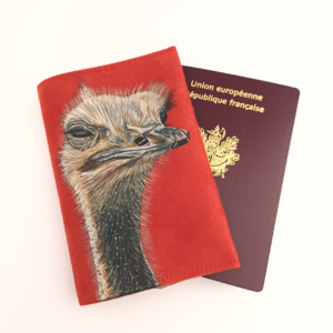 Protège Passeport-Peint main-Suedine brique-Ghislaine L'Autruche-La Kitsch Lorraine (03)