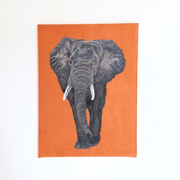 Toile suédine orange peinte main éléphant kitsch lorraine 5